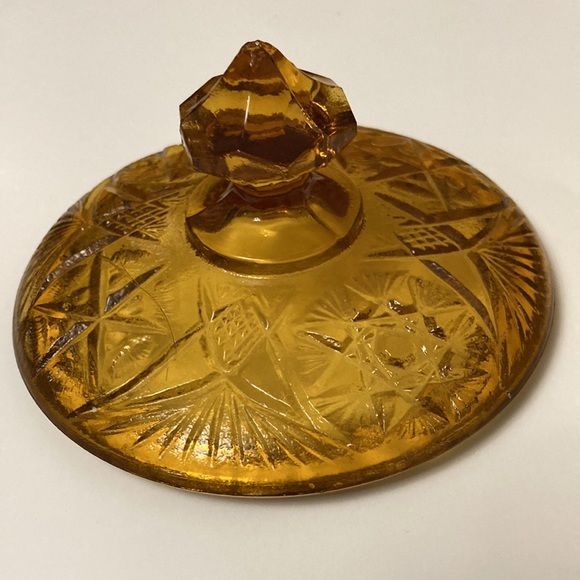 McKee Kemple Yutec Amber Pressed Glass Sugar Bowl, Candy Dish Jar With Lid - Picture 7 of 7